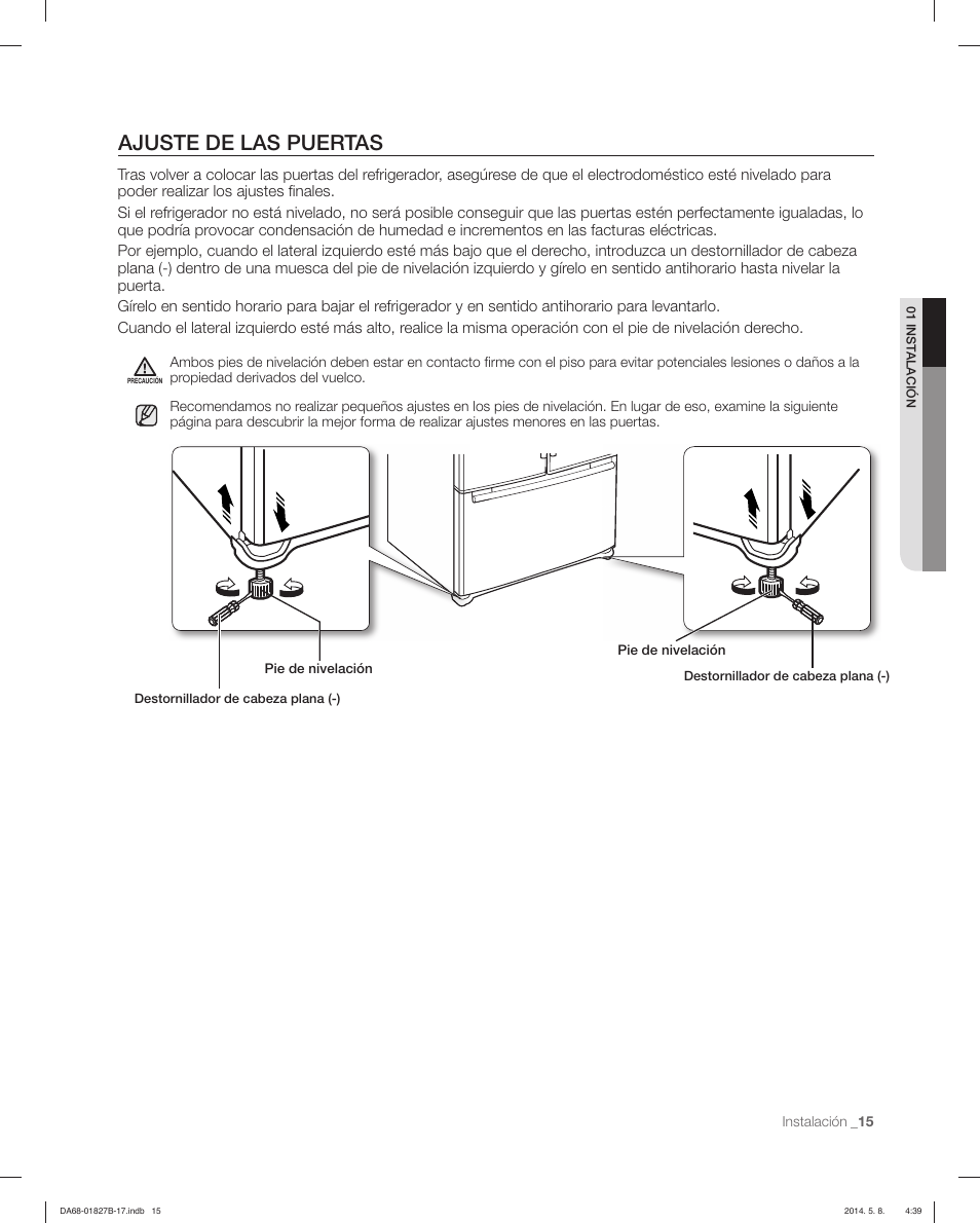 Ajuste de las puertas | Samsung RFG237AAWP-XAA User Manual | Page 65 / 100
