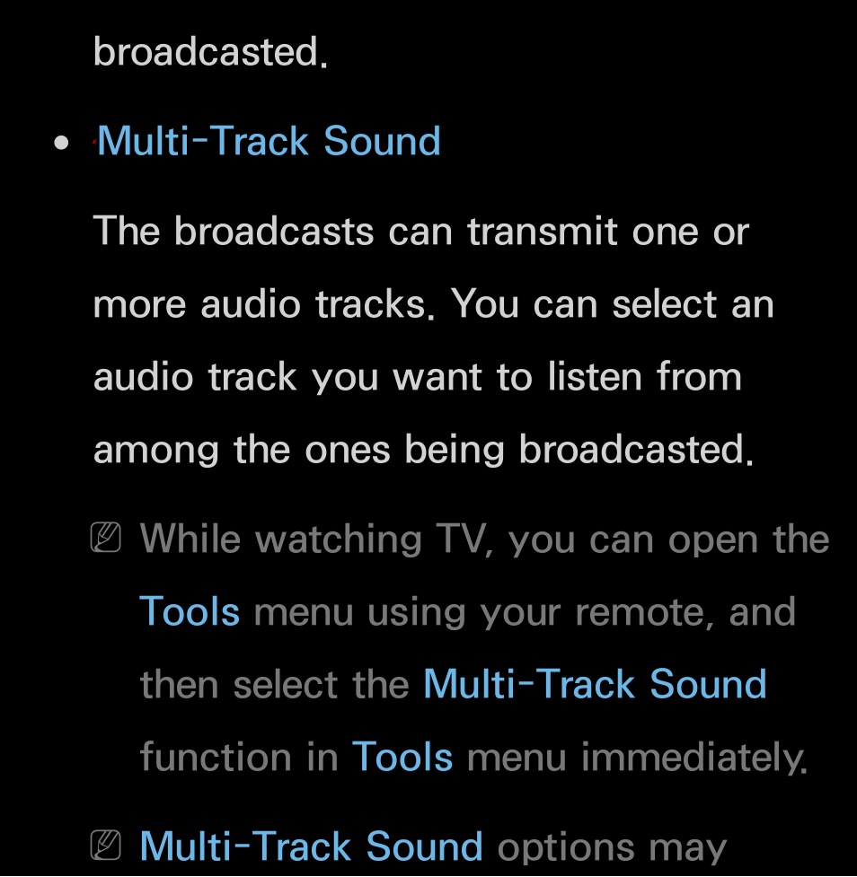 Broadcasted, Multi-track sound options may | Samsung UN55FH6200FXZA User Manual | Page 100 / 678