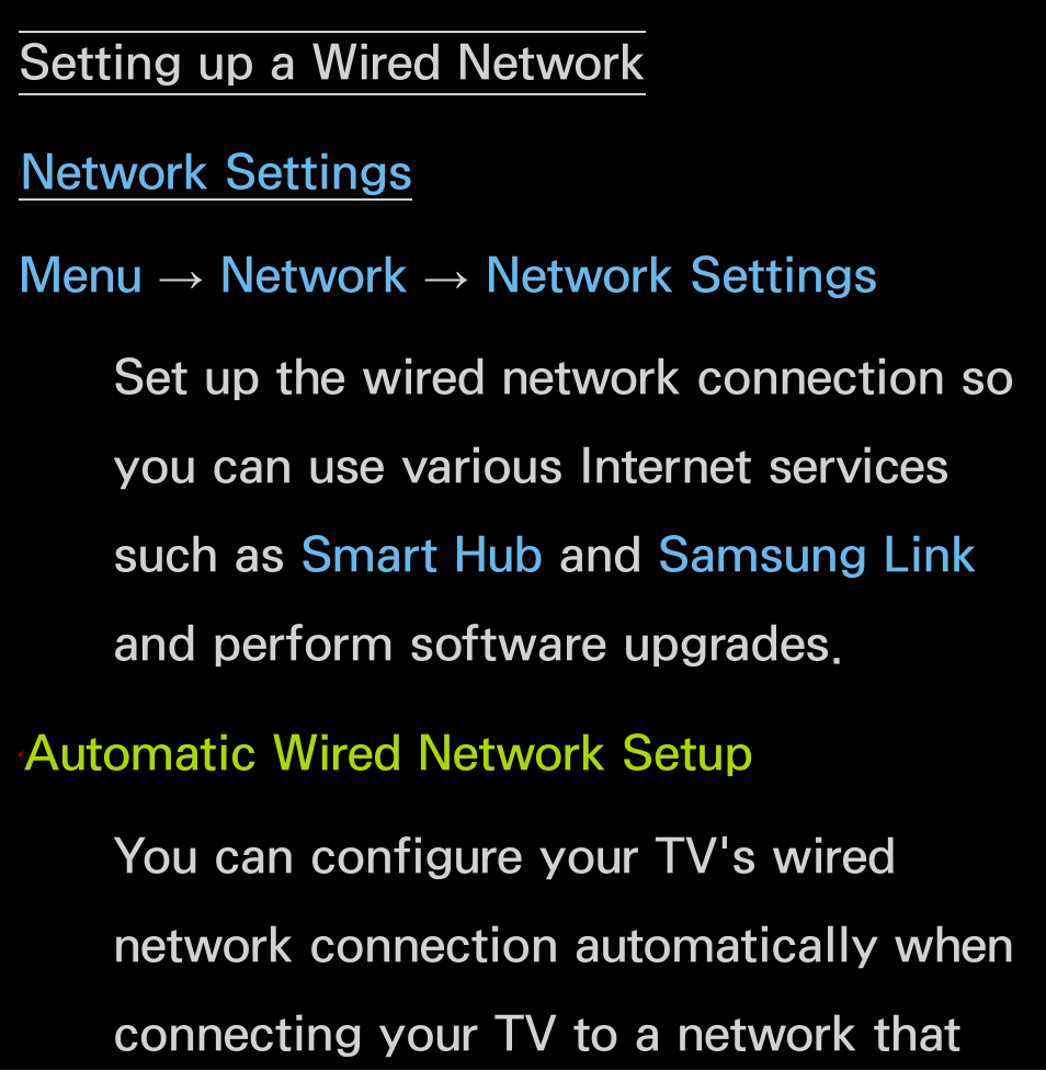 Setting up a wired network | Samsung UN55FH6200FXZA User Manual | Page 119 / 678