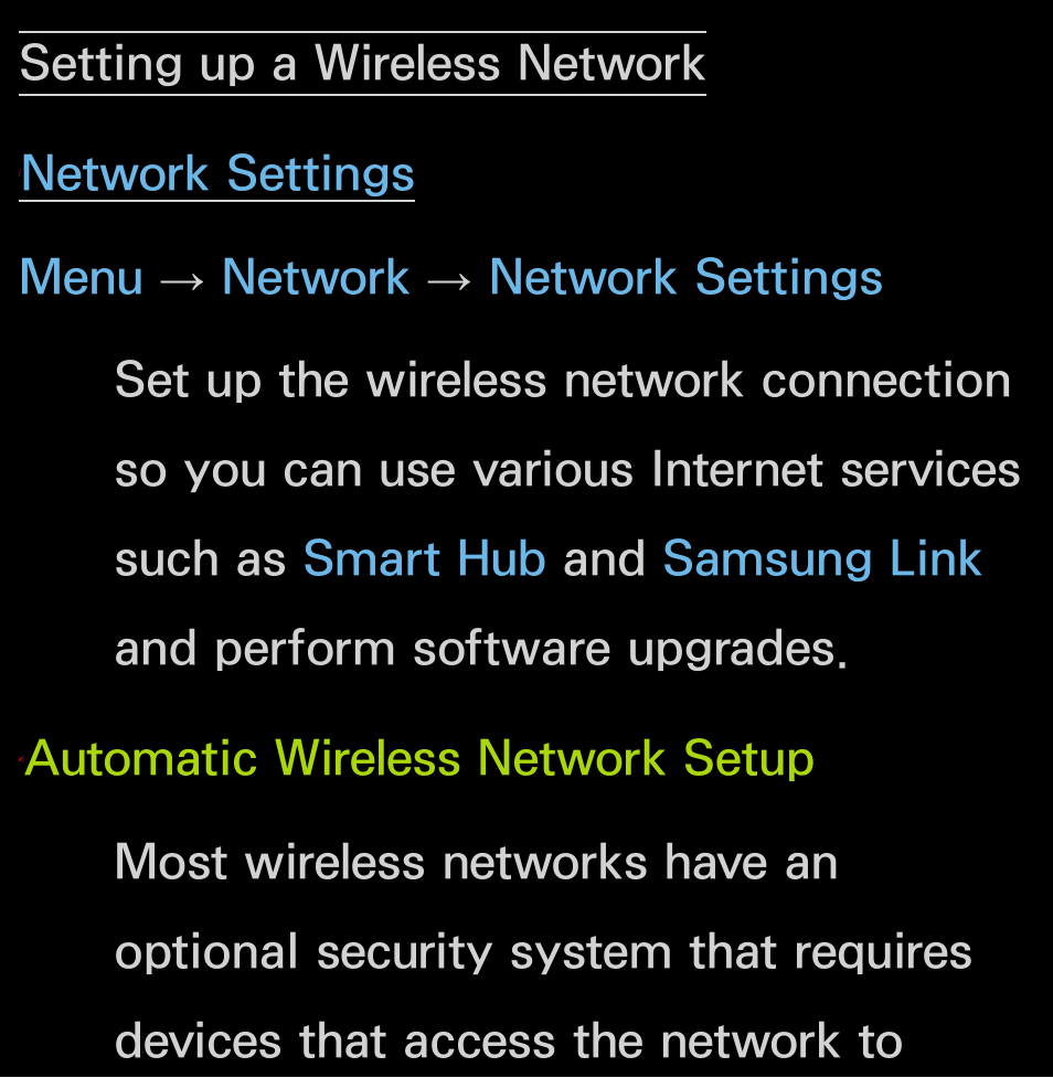 Setting up a wireless network | Samsung UN55FH6200FXZA User Manual | Page 130 / 678