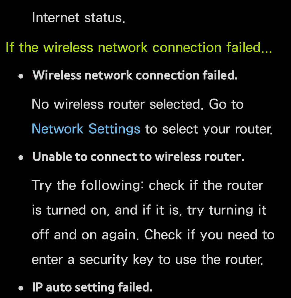 Ip auto setting failed | Samsung UN55FH6200FXZA User Manual | Page 153 / 678