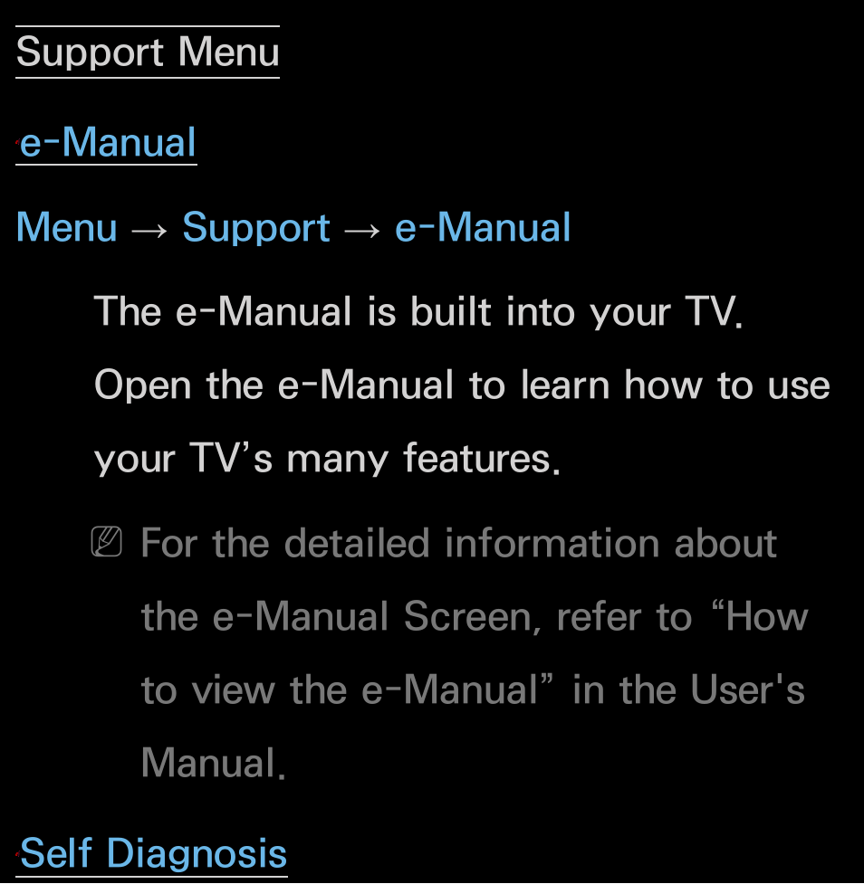 Support menu, Self diagnosis | Samsung UN55FH6200FXZA User Manual | Page 248 / 678
