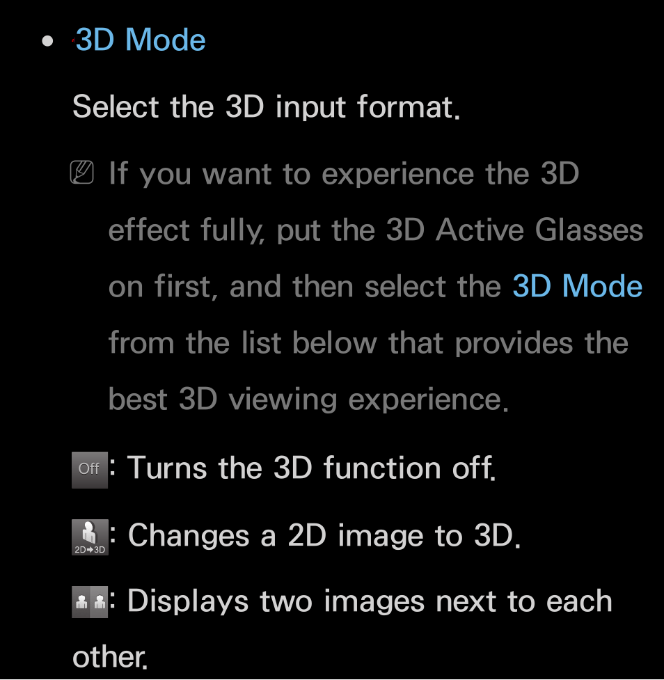 3d mode select the 3d input format | Samsung UN55FH6200FXZA User Manual | Page 276 / 678