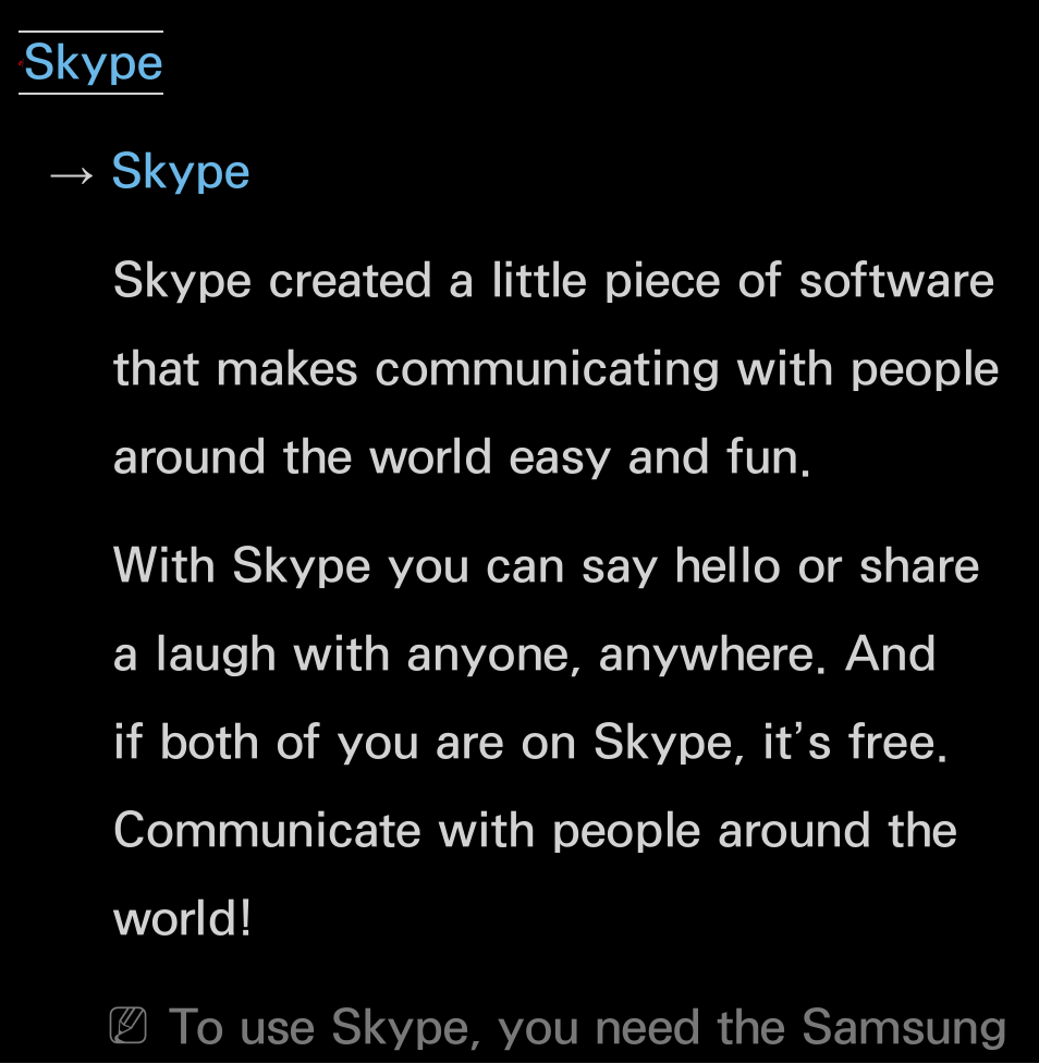 Skype | Samsung UN55FH6200FXZA User Manual | Page 487 / 678