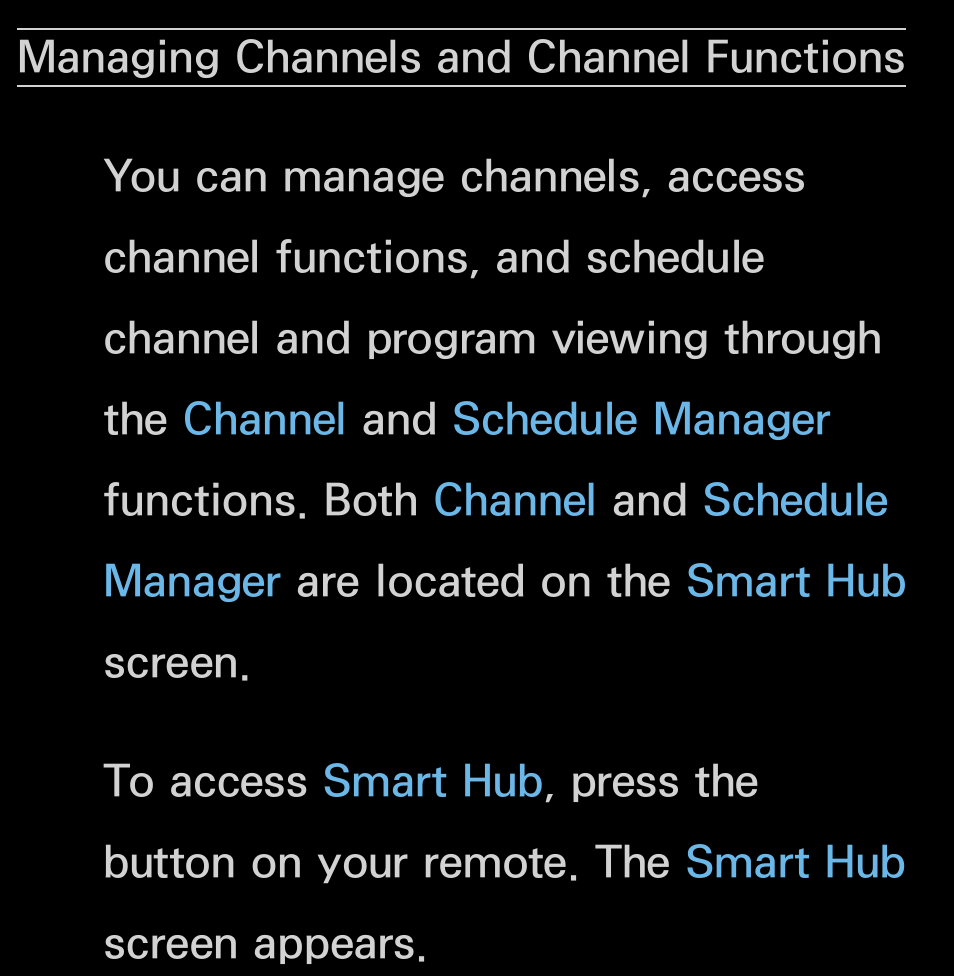 Channel menu, Managing channels, And channel functions | Samsung UN55FH6200FXZA User Manual | Page 5 / 678