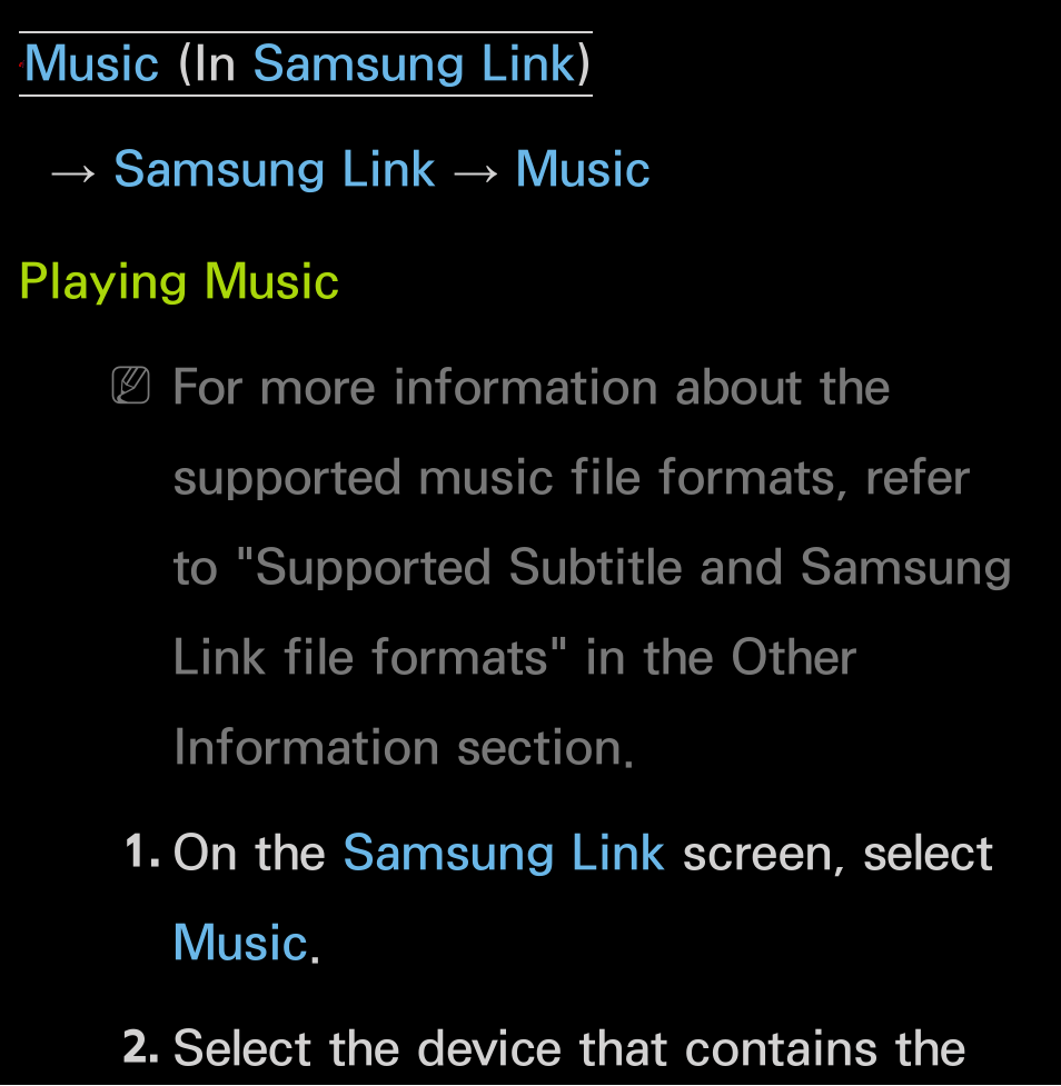 Music, Samsung link | Samsung UN55FH6200FXZA User Manual | Page 564 / 678