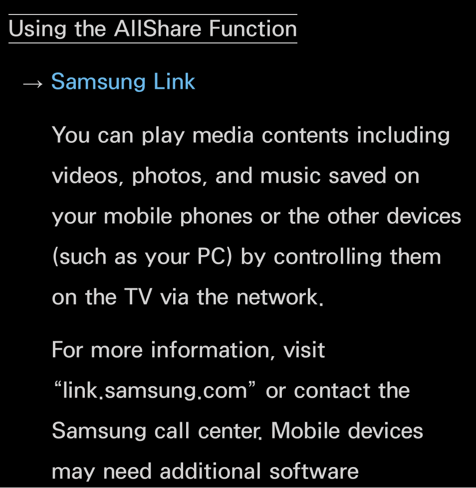 Using the allshare function | Samsung UN55FH6200FXZA User Manual | Page 578 / 678