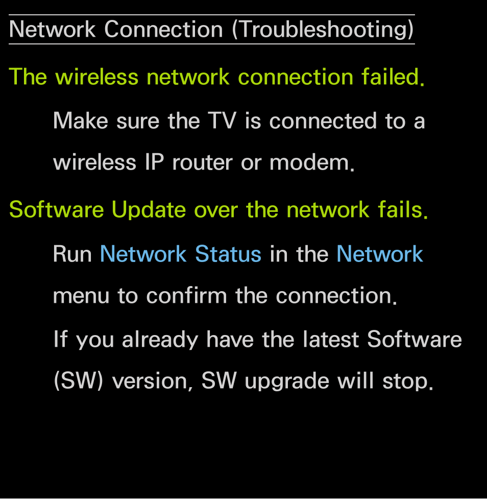Network connection, Troubleshooting) 629 | Samsung UN55FH6200FXZA User Manual | Page 633 / 678