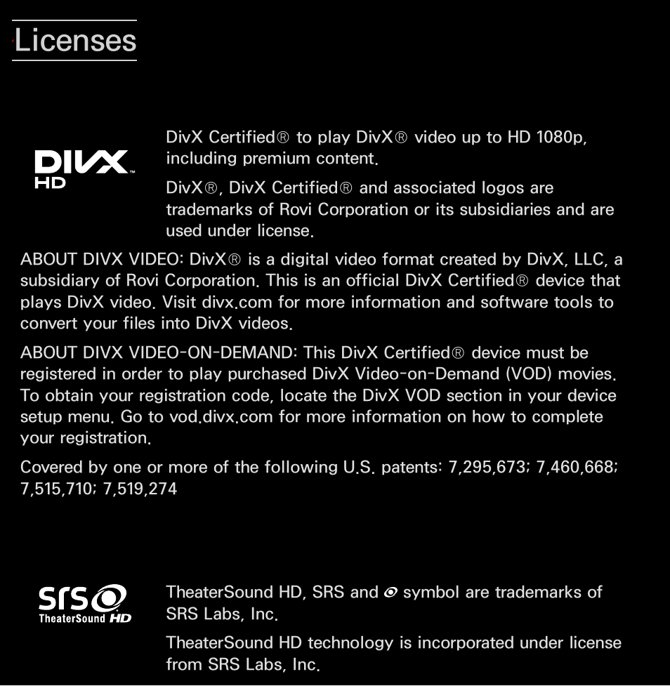 Licenses 673, Licenses | Samsung UN55FH6200FXZA User Manual | Page 677 / 678