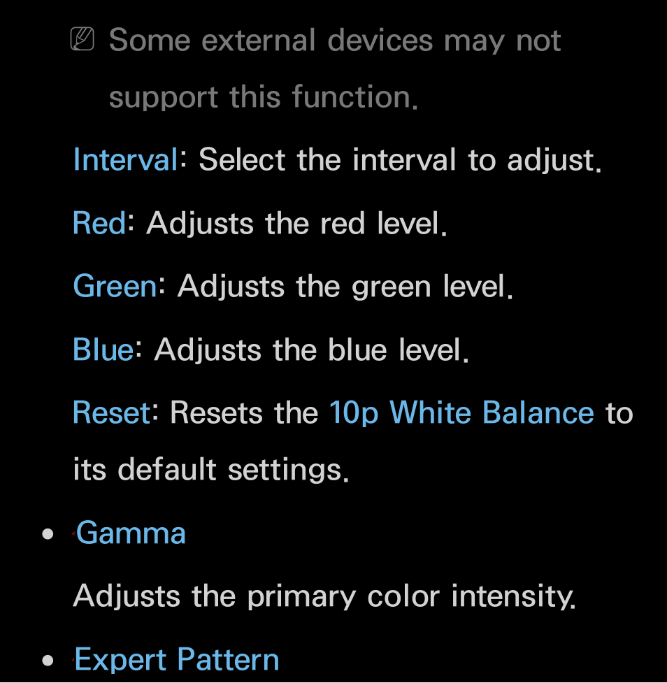 Gamma adjusts the primary color intensity, Expert pattern | Samsung UN55FH6200FXZA User Manual | Page 76 / 678
