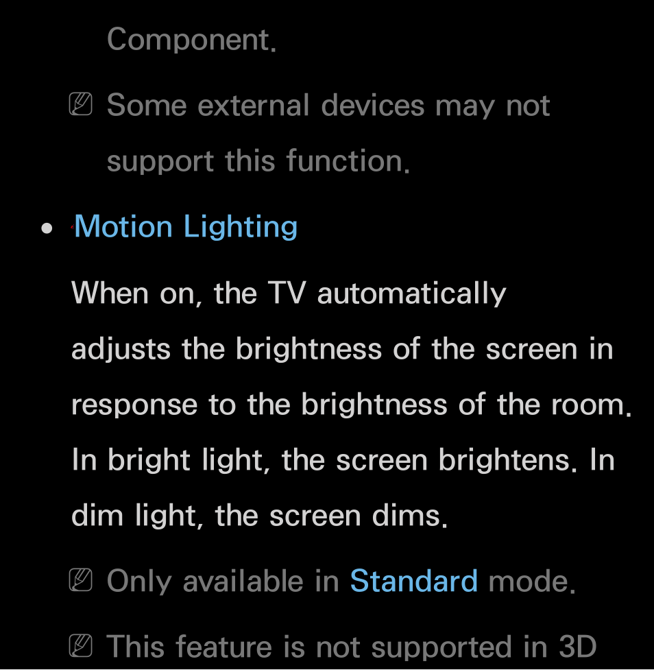 Component, Only available in standard mode, This feature is not supported in 3d | Samsung UN55FH6200FXZA User Manual | Page 80 / 678