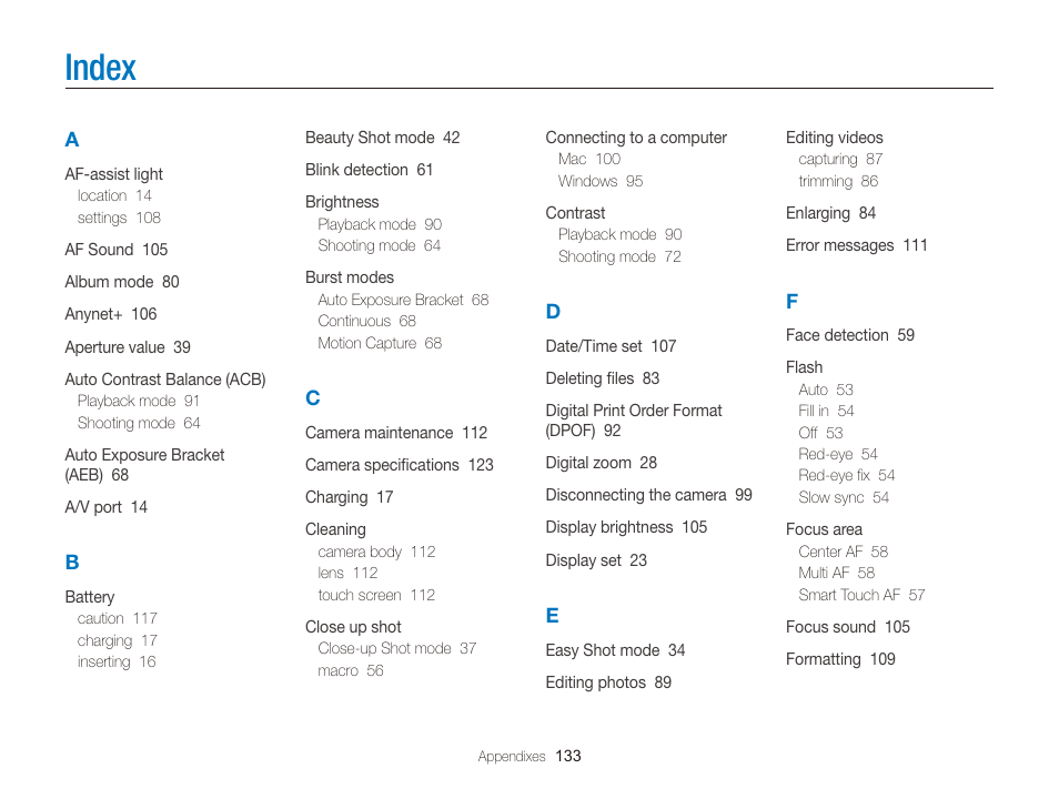 Index | Samsung EC-WB210ZBPBCA User Manual | Page 134 / 138