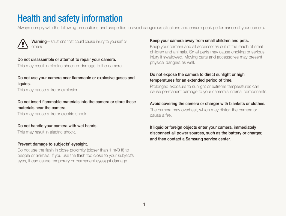 Health and safety information | Samsung EC-WB210ZBPBCA User Manual | Page 2 / 138