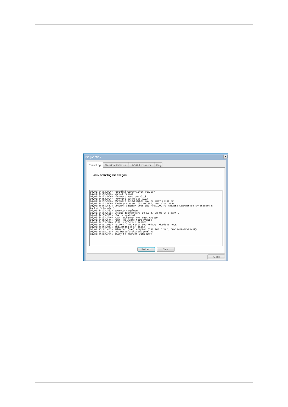 Diagnostics, Event log, View event log message | Session statistics | Samsung LF19BKBLB-ZA User Manual | Page 43 / 82