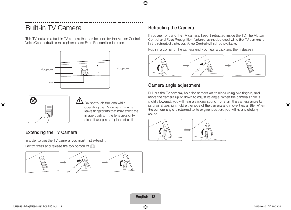 Built-in tv camera, 경고 주의 경고 주의 | Samsung UN85S9AFXZA User Manual | Page 12 / 34