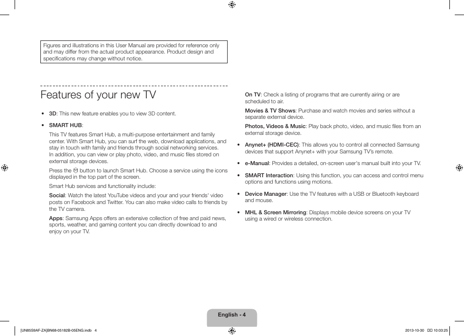 Features of your new tv | Samsung UN85S9AFXZA User Manual | Page 4 / 34