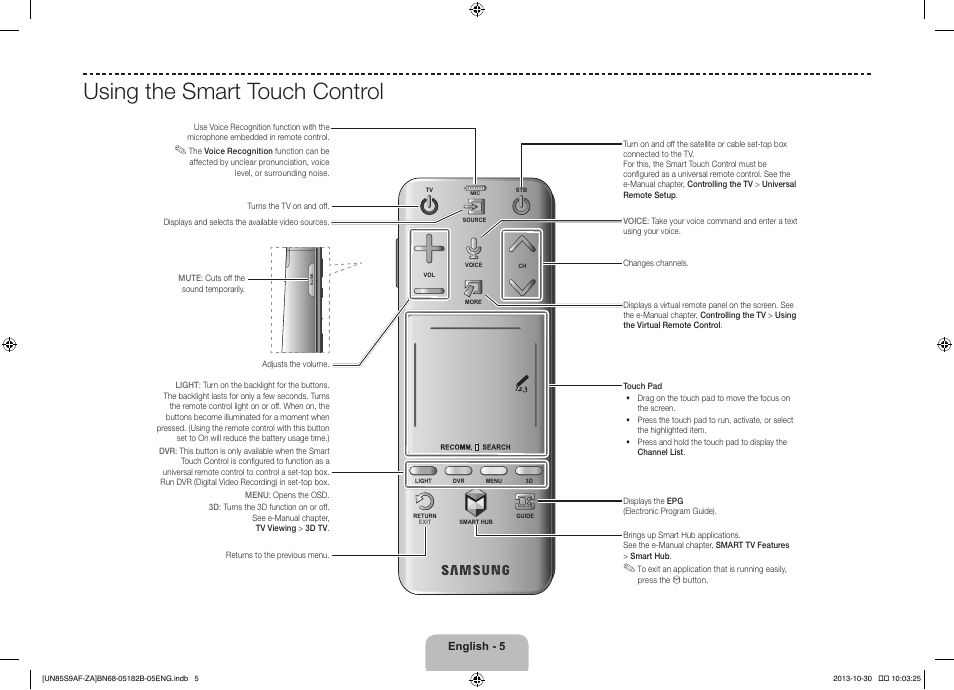 Using the smart touch control, English - 4 english - 5 | Samsung UN85S9AFXZA User Manual | Page 5 / 34