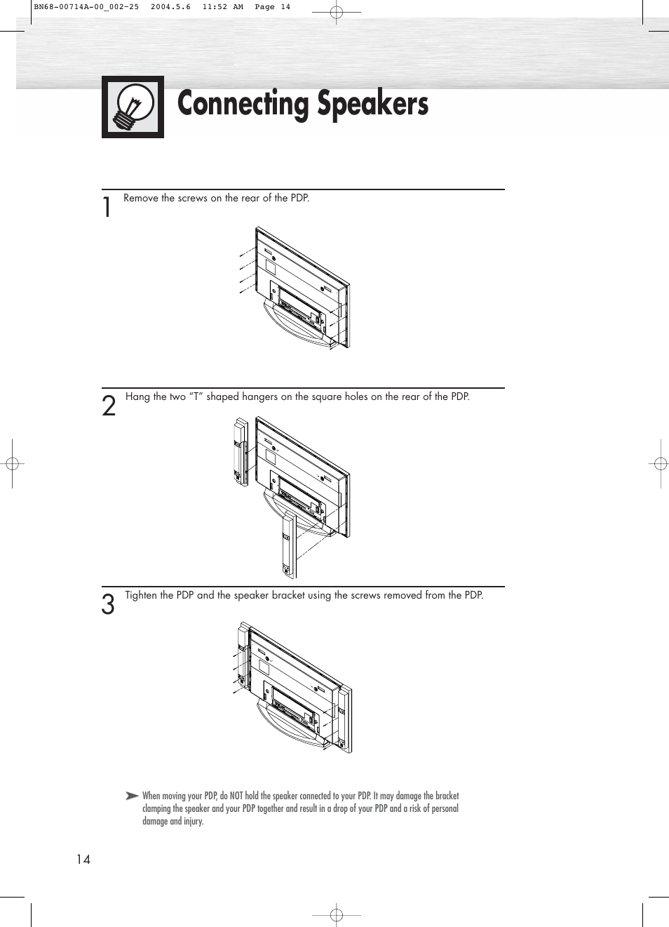 Connecting speakers | Samsung HPP5031X-XAC User Manual | Page 14 / 110