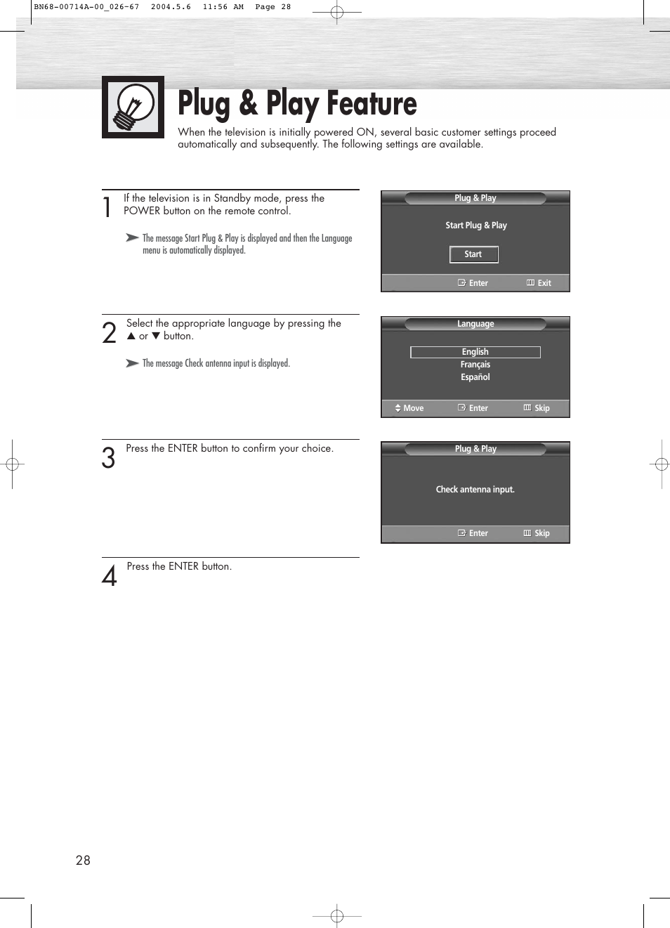 Plug & play feature | Samsung HPP5031X-XAC User Manual | Page 28 / 110