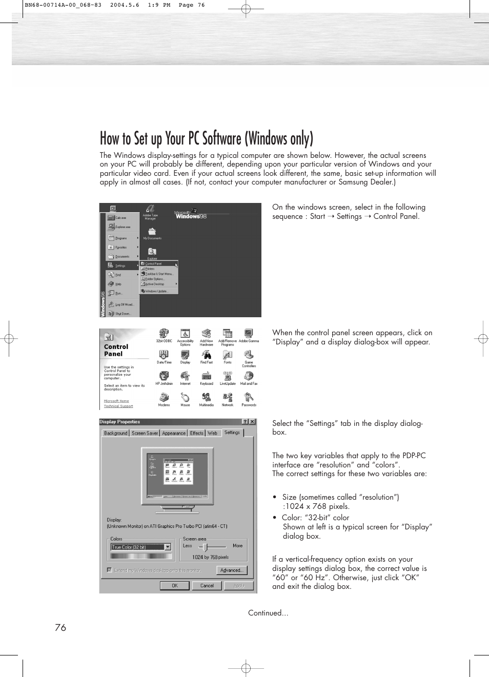 How to set up your pc software (windows only) | Samsung HPP5031X-XAC User Manual | Page 76 / 110
