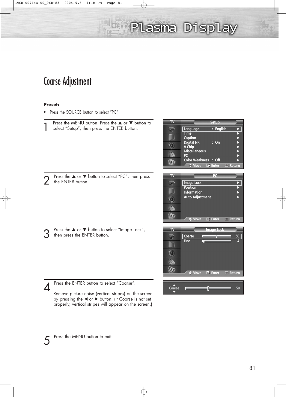 Coarse adjustment | Samsung HPP5031X-XAC User Manual | Page 81 / 110