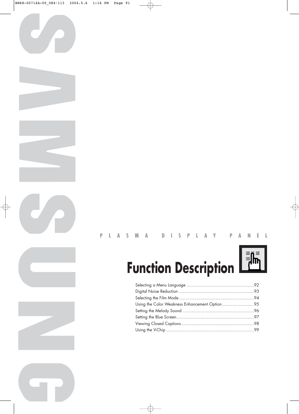 Function description | Samsung HPP5031X-XAC User Manual | Page 91 / 110