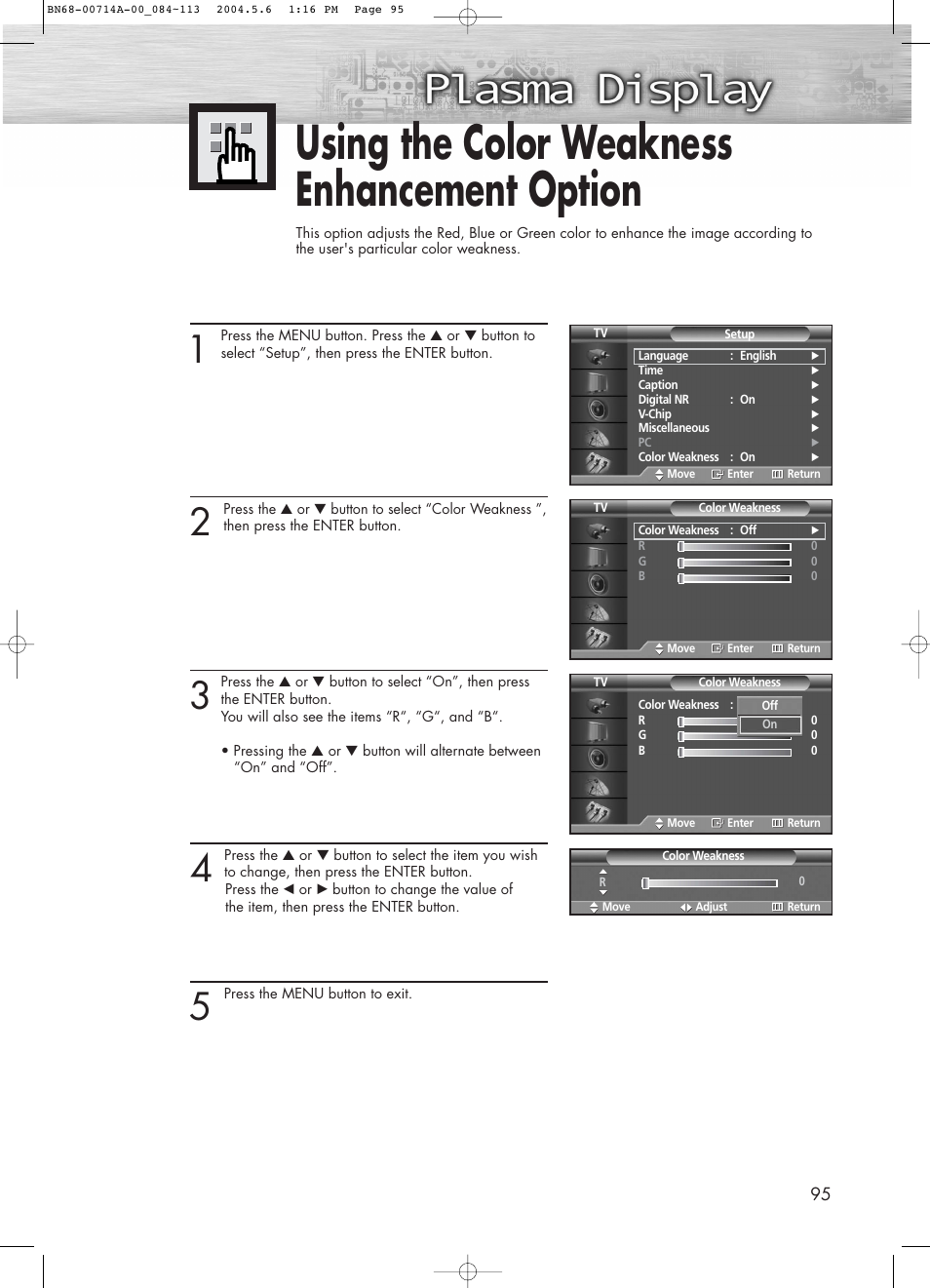 Using the color weakness enhancement option | Samsung HPP5031X-XAC User Manual | Page 95 / 110
