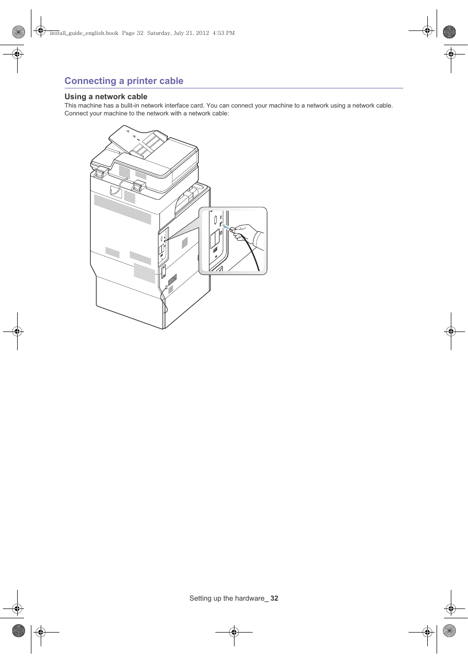 Connecting a printer cable, Using a network cable | Samsung SCX-8240NA-XAA User Manual | Page 33 / 61