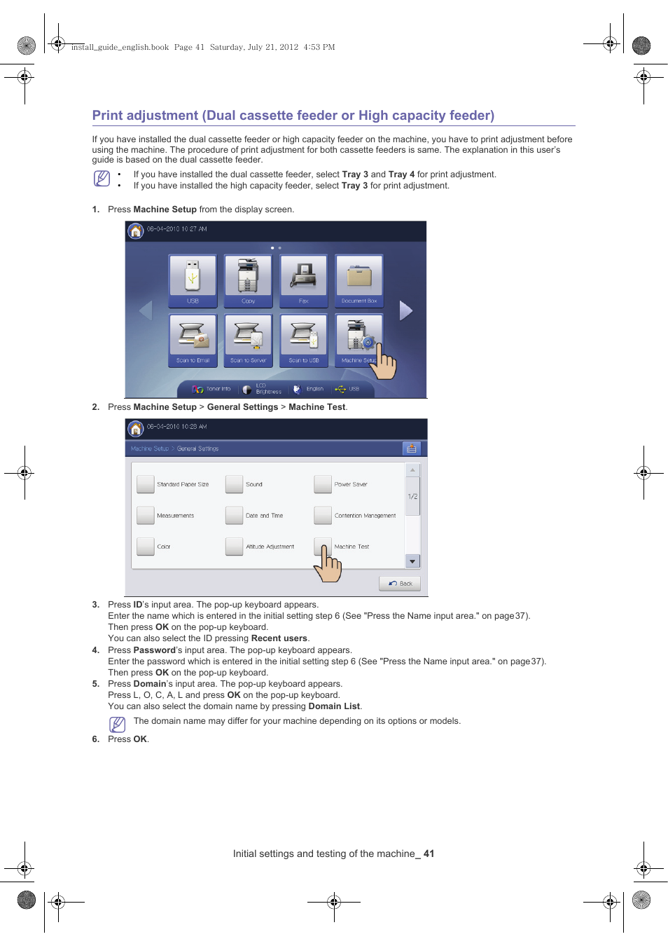 Press machine setup from the display screen | Samsung SCX-8240NA-XAA User Manual | Page 42 / 61