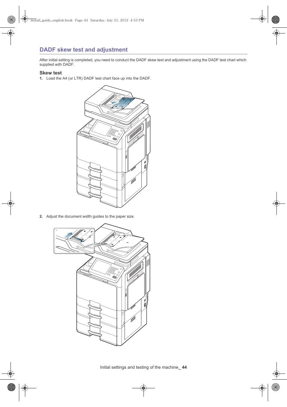 Dadf skew test and adjustment, Skew test | Samsung SCX-8240NA-XAA User Manual | Page 45 / 61