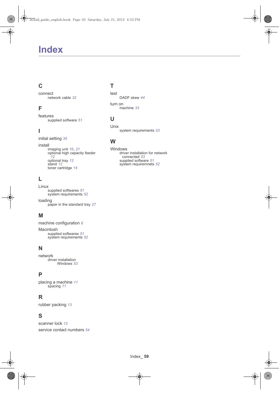 Index | Samsung SCX-8240NA-XAA User Manual | Page 60 / 61
