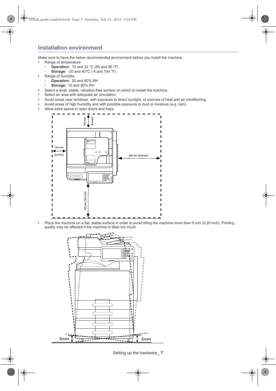 Installation environment | Samsung SCX-8240NA-XAA User Manual | Page 8 / 61