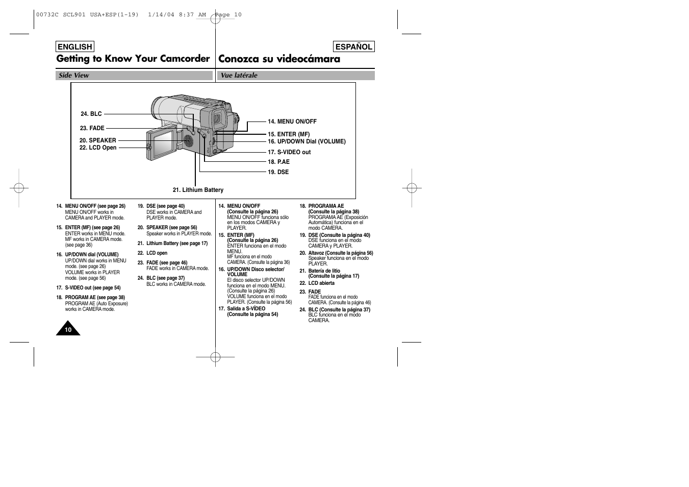 Conozca su videocámara, Getting to know your camcorder | Samsung SC-L906-XAP User Manual | Page 10 / 71