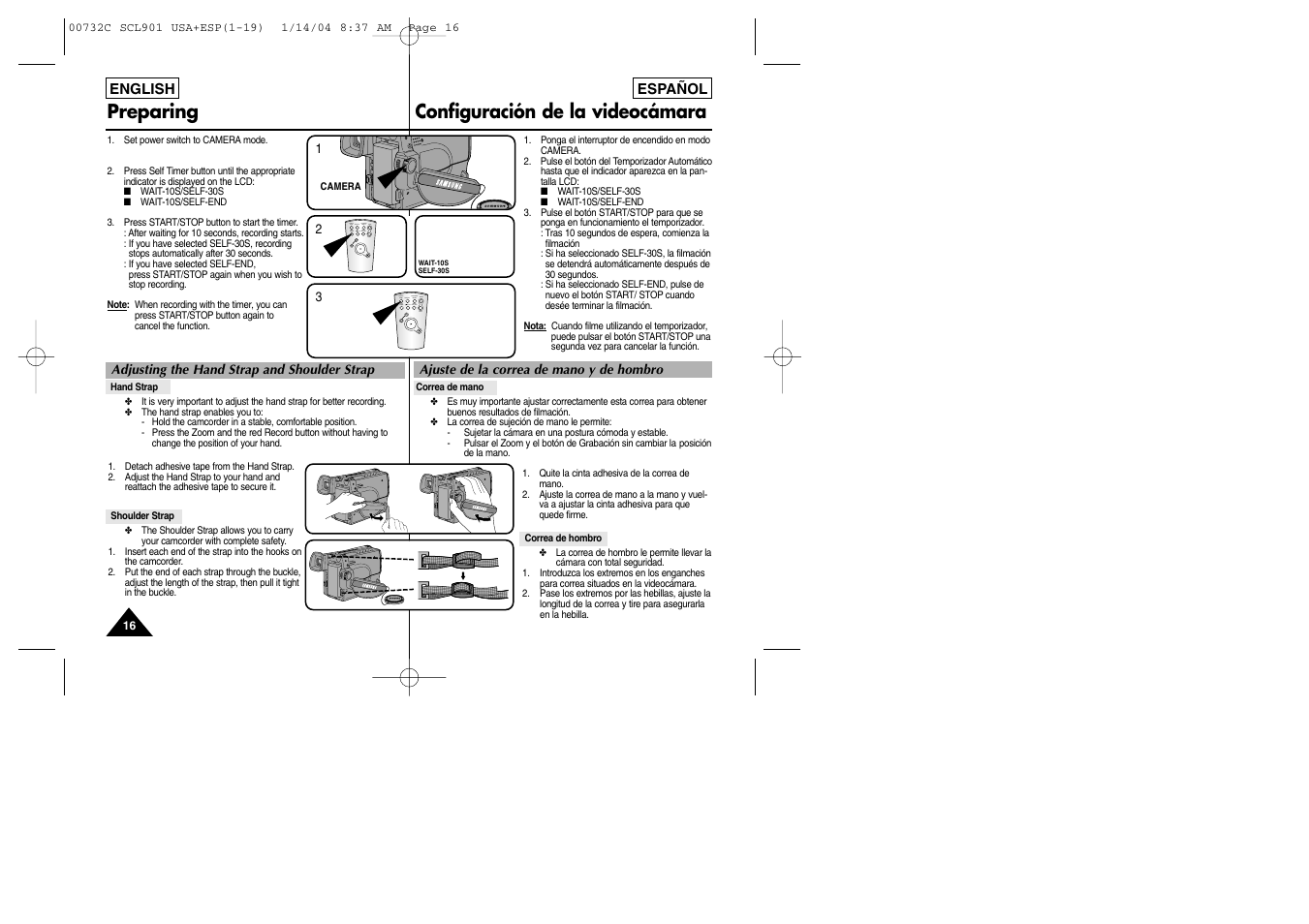 Preparing, Configuración de la videocámara | Samsung SC-L906-XAP User Manual | Page 16 / 71