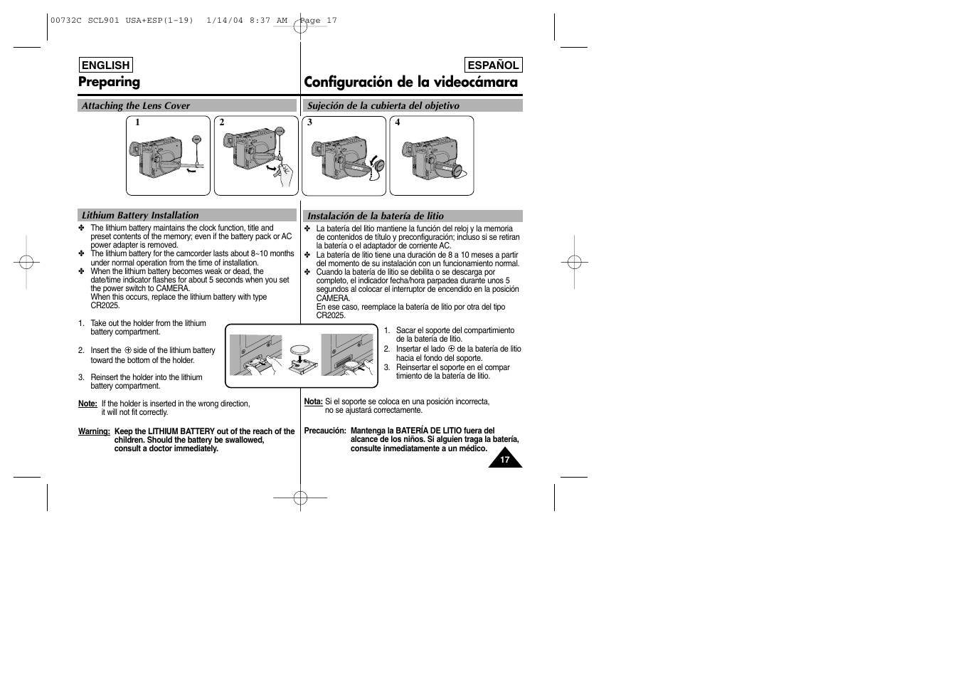 Configuración de la videocámara, Preparing | Samsung SC-L906-XAP User Manual | Page 17 / 71