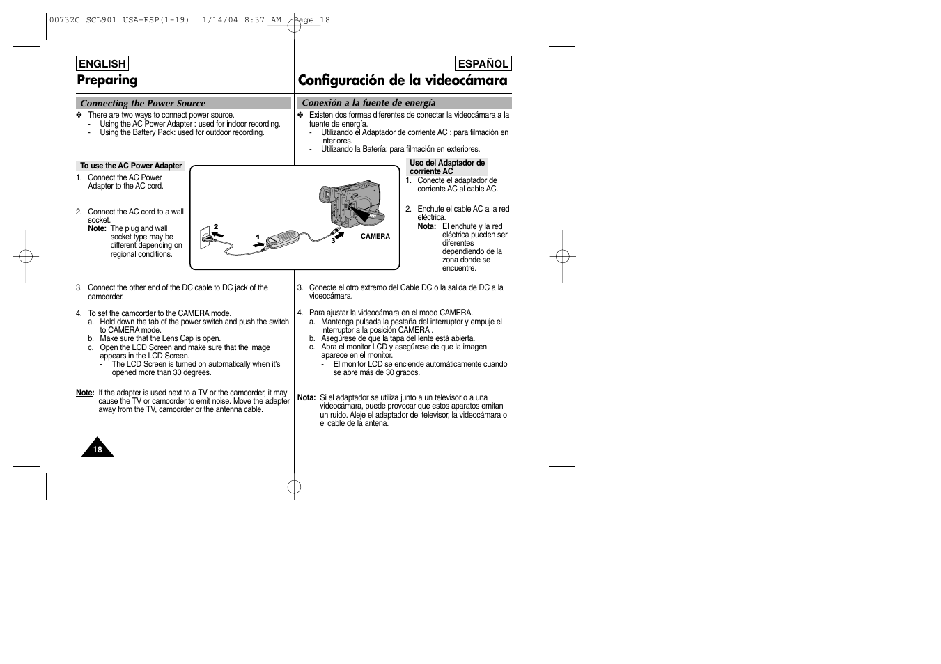 Configuración de la videocámara, Preparing | Samsung SC-L906-XAP User Manual | Page 18 / 71