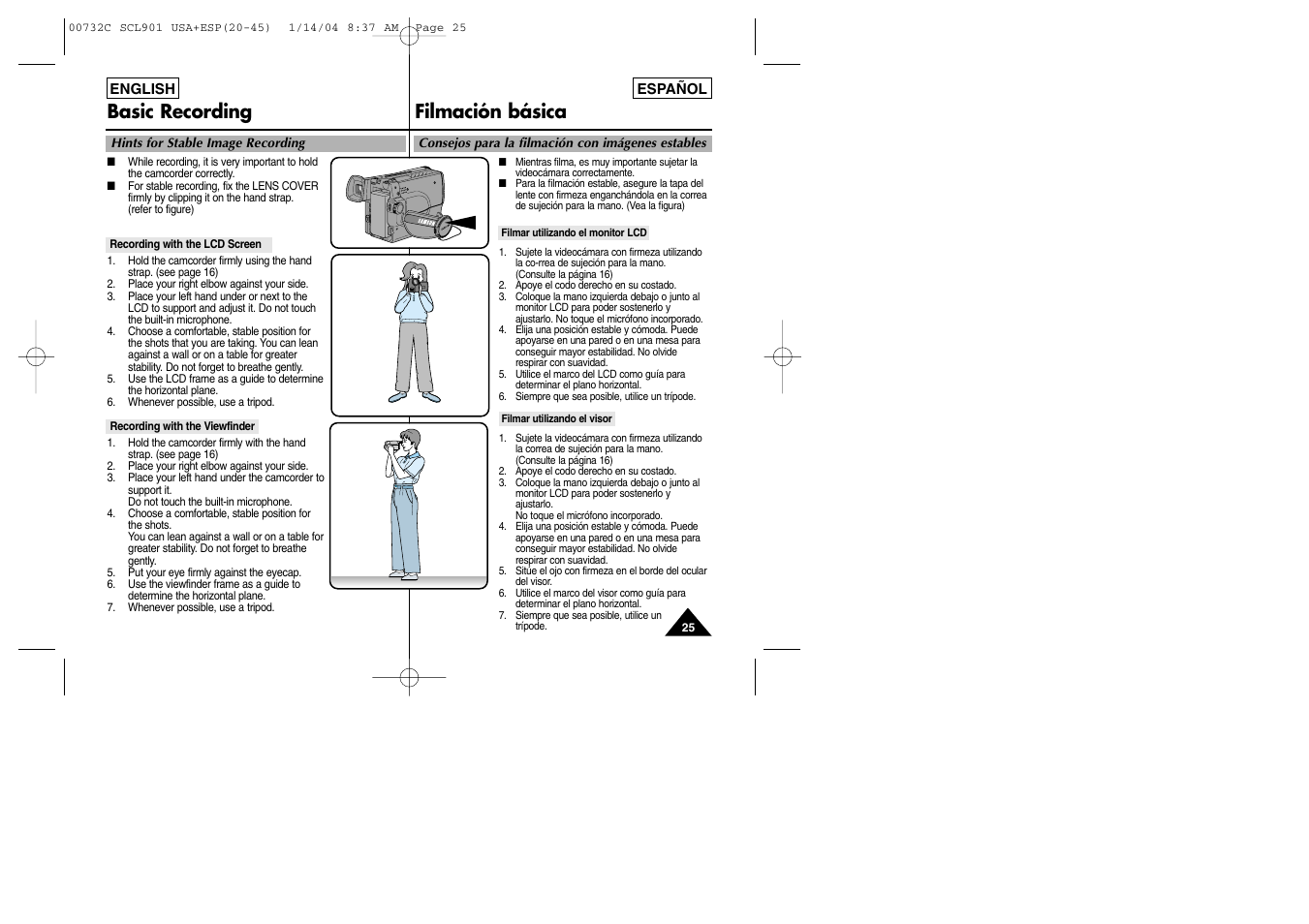 Basic recording filmación básica | Samsung SC-L906-XAP User Manual | Page 25 / 71