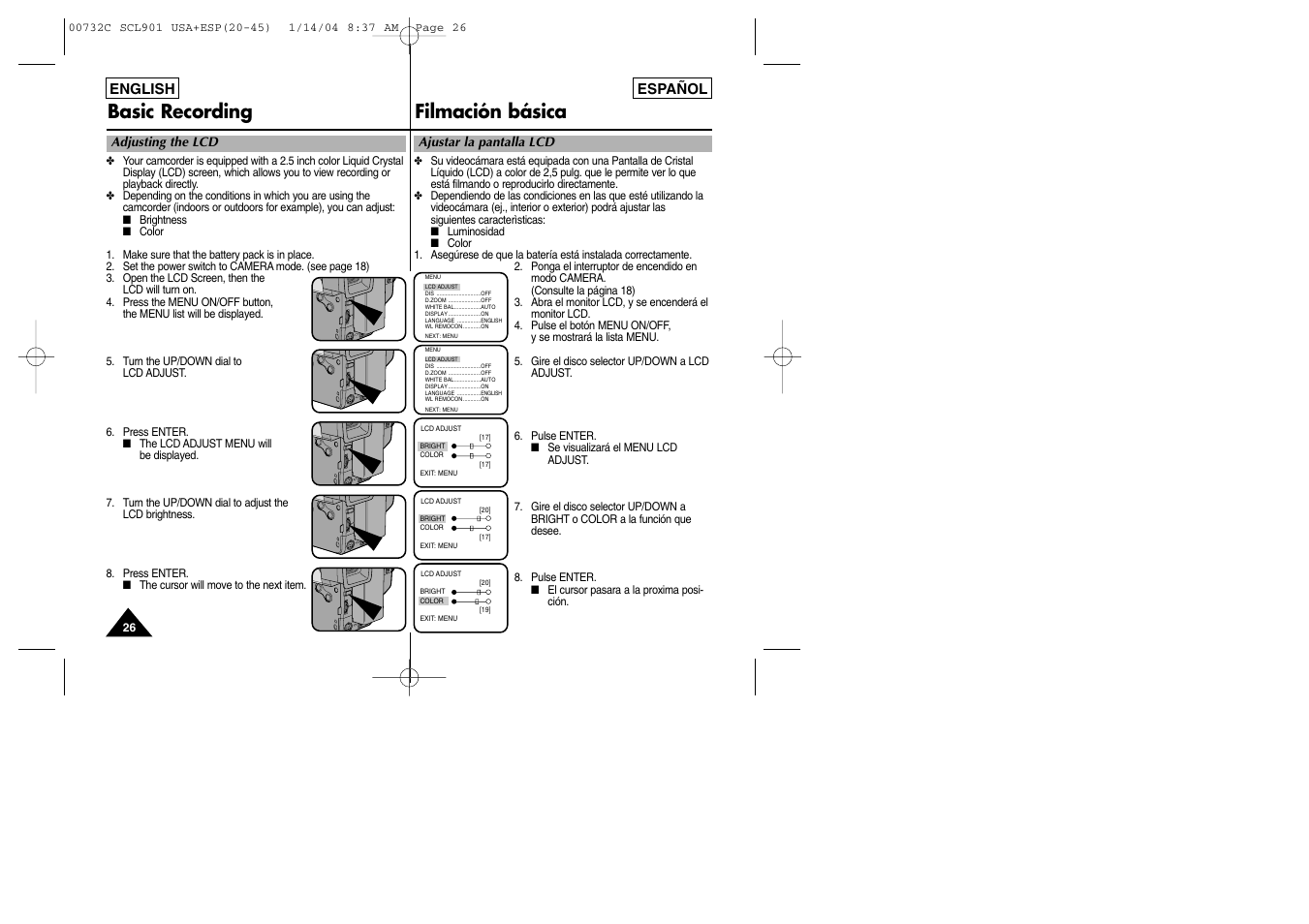 Basic recording filmación básica | Samsung SC-L906-XAP User Manual | Page 26 / 71