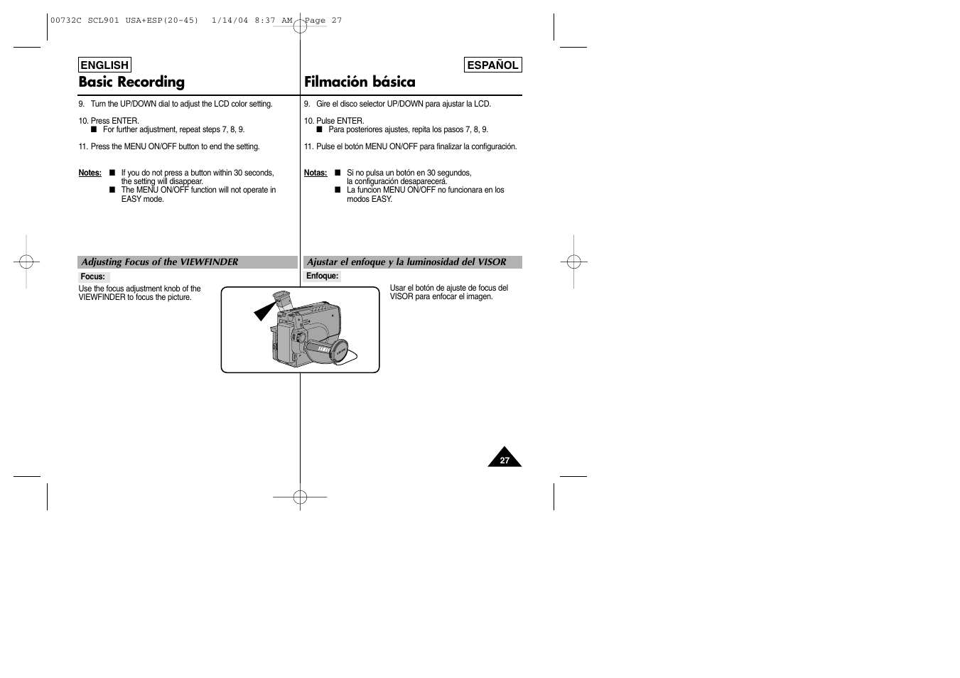 Basic recording filmación básica | Samsung SC-L906-XAP User Manual | Page 27 / 71