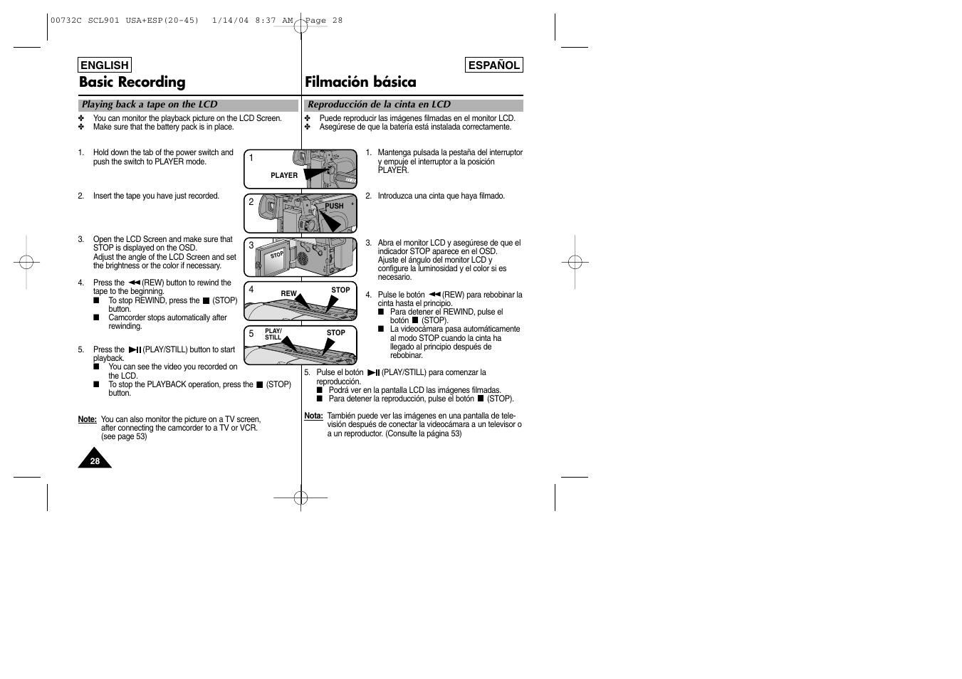 Basic recording filmación básica | Samsung SC-L906-XAP User Manual | Page 28 / 71