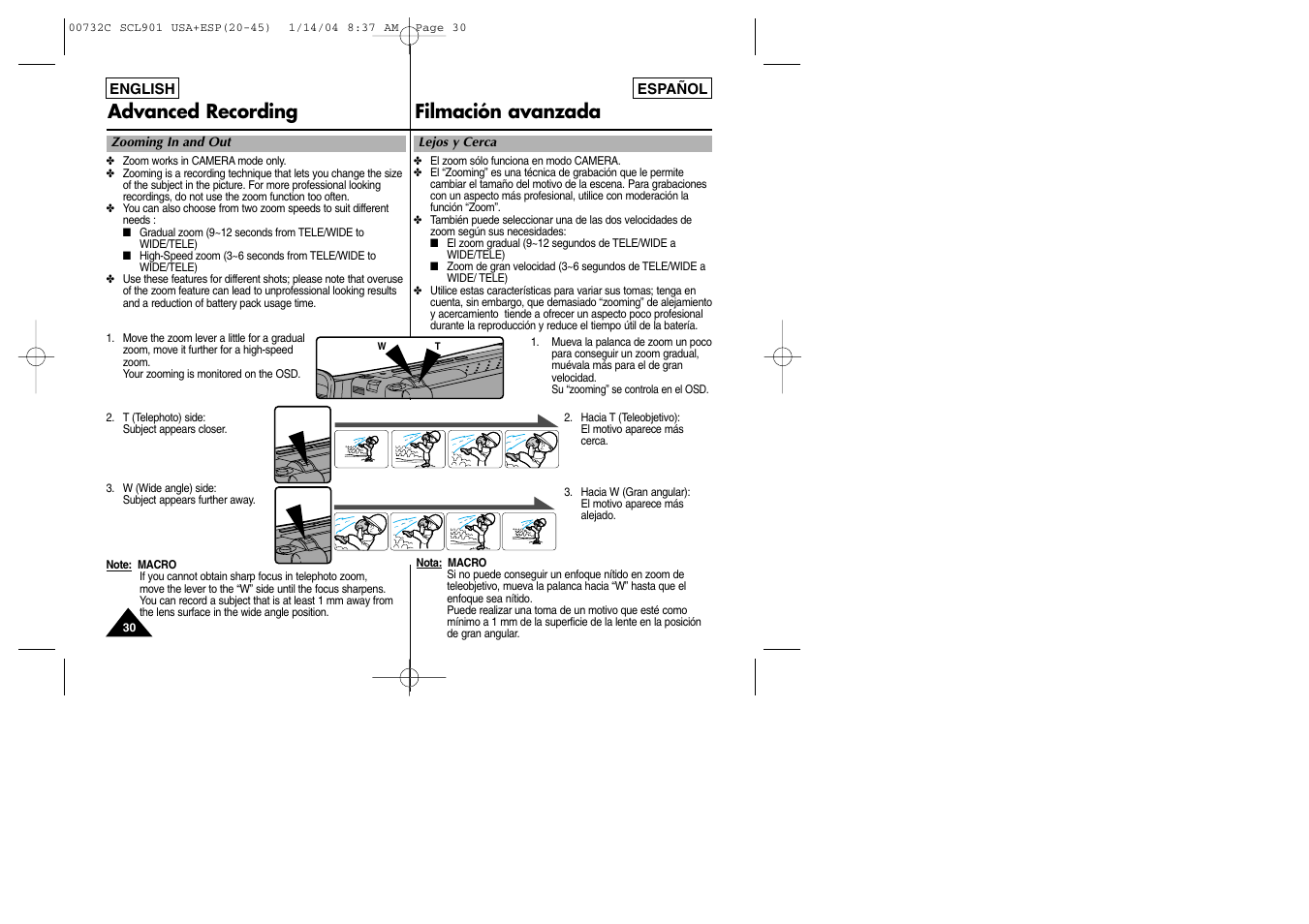 Advanced recording filmación avanzada | Samsung SC-L906-XAP User Manual | Page 30 / 71