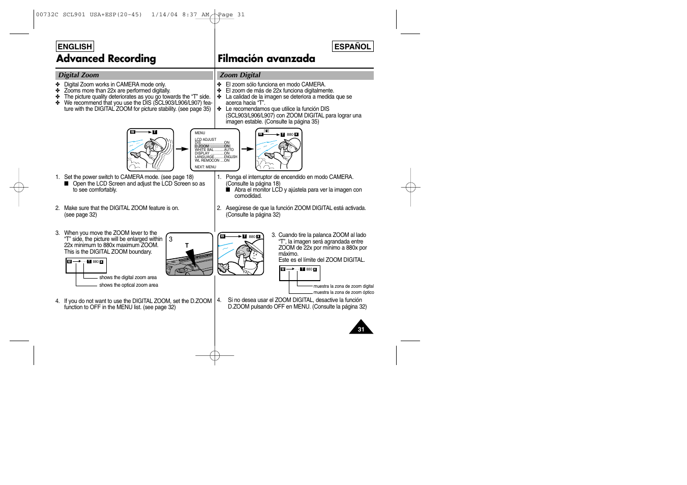 Advanced recording filmación avanzada | Samsung SC-L906-XAP User Manual | Page 31 / 71