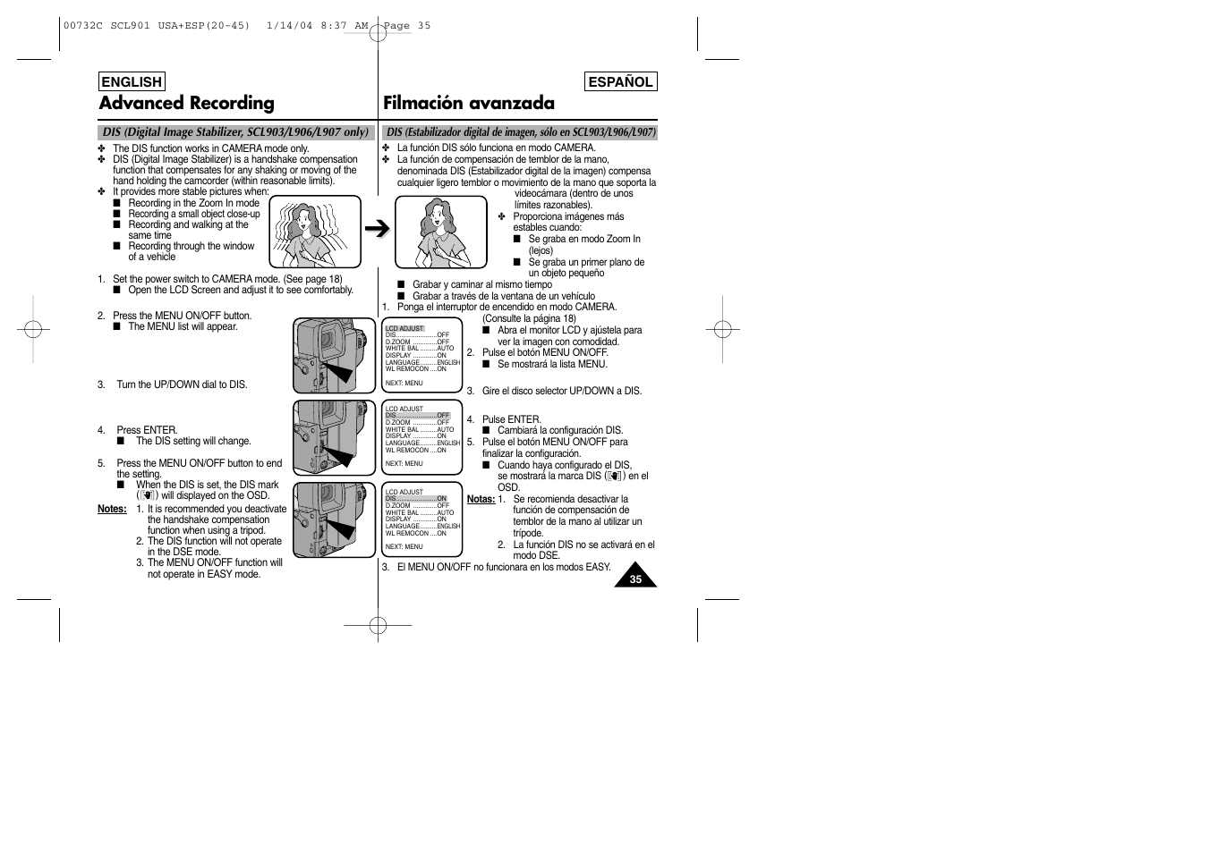 Advanced recording filmación avanzada | Samsung SC-L906-XAP User Manual | Page 35 / 71