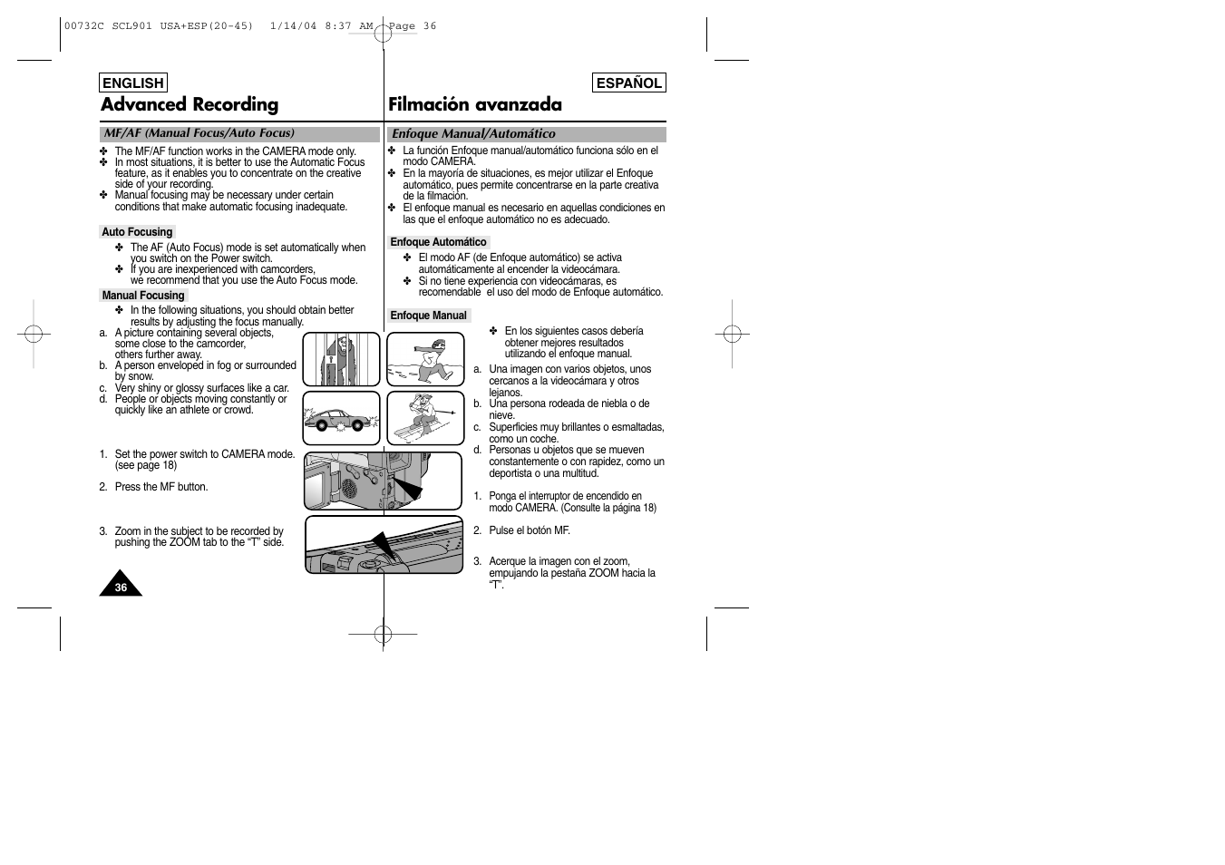 Advanced recording filmación avanzada | Samsung SC-L906-XAP User Manual | Page 36 / 71