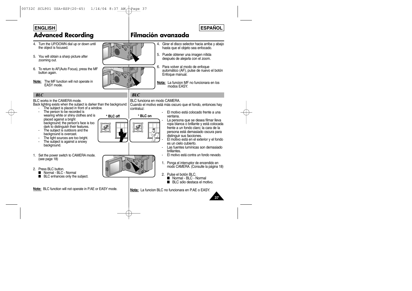 Advanced recording filmación avanzada | Samsung SC-L906-XAP User Manual | Page 37 / 71