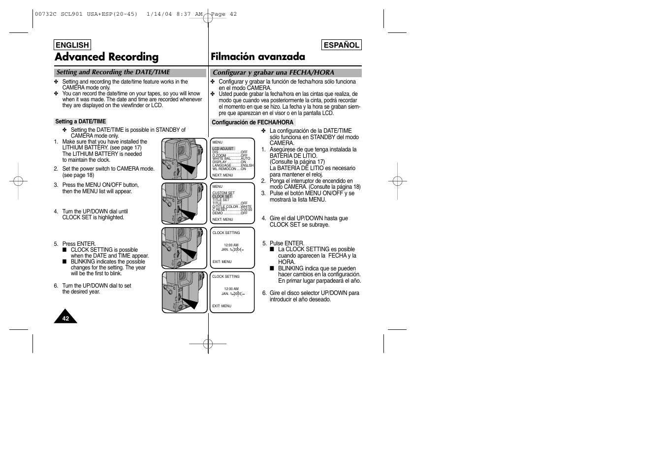 Advanced recording, Filmación avanzada | Samsung SC-L906-XAP User Manual | Page 42 / 71