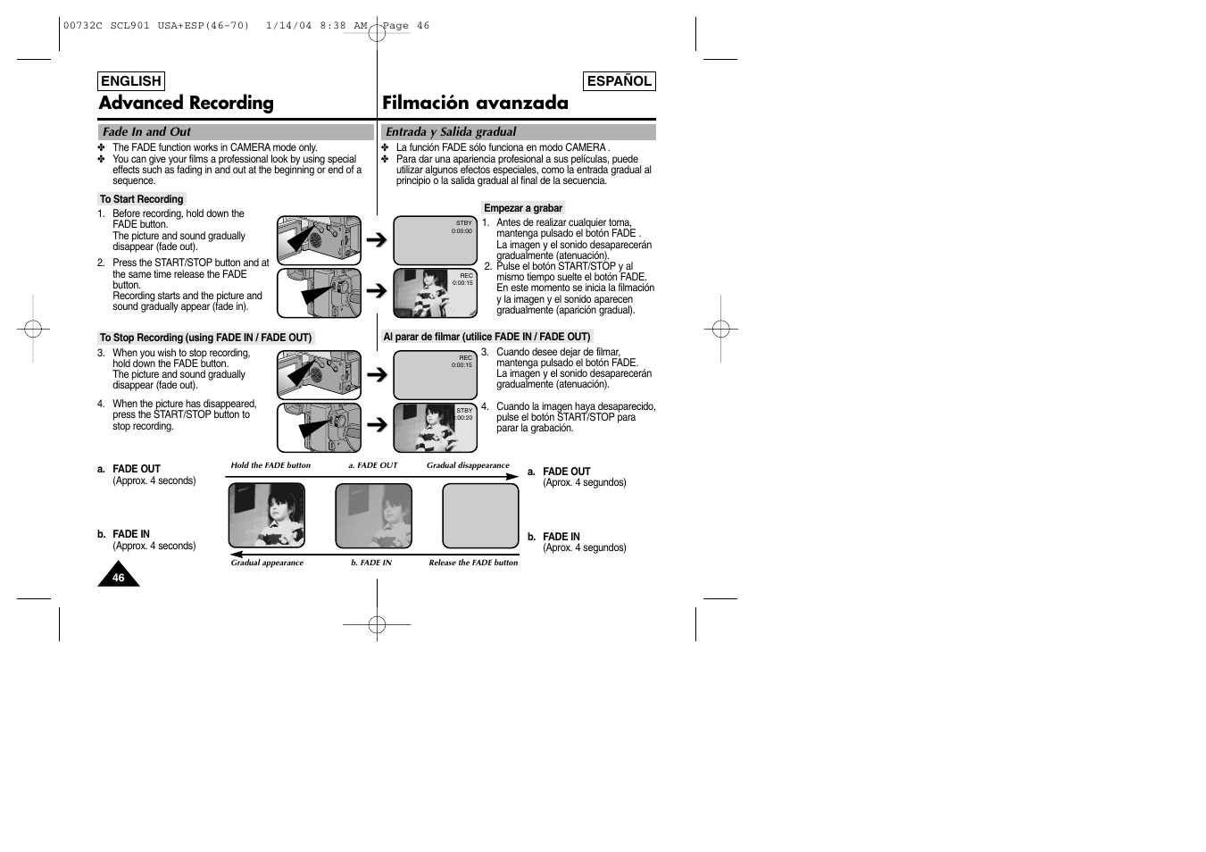 Advanced recording filmación avanzada | Samsung SC-L906-XAP User Manual | Page 46 / 71