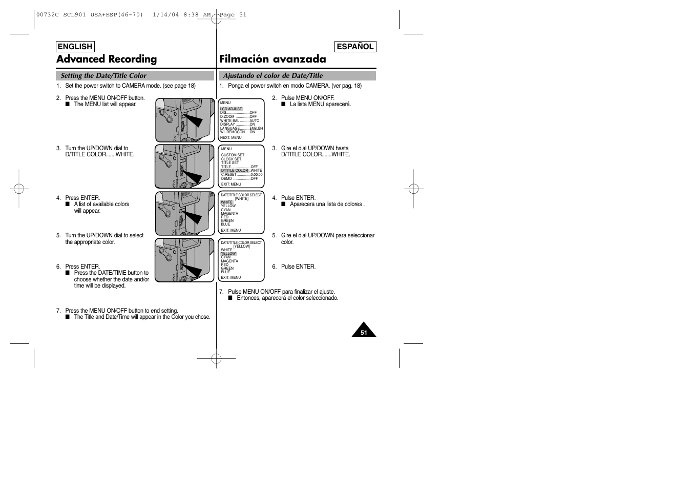 Advanced recording filmación avanzada | Samsung SC-L906-XAP User Manual | Page 51 / 71