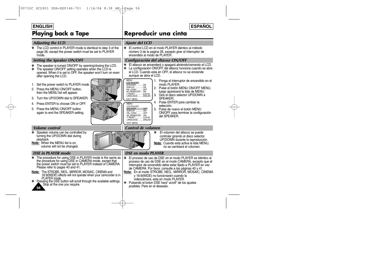 Playing back a tape reproducir una cinta | Samsung SC-L906-XAP User Manual | Page 56 / 71