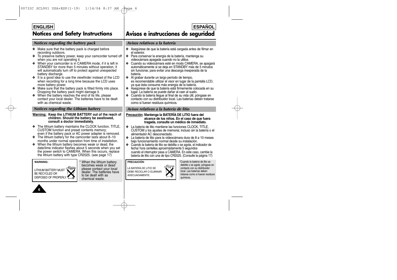 Avisos e instrucciones de seguridad, Notices and safety instructions | Samsung SC-L906-XAP User Manual | Page 6 / 71